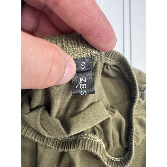 Women's Jumpsuit S Zesica Green Strapless Belted Elastic Waist Pockets Rompers - Picture 3 of 7